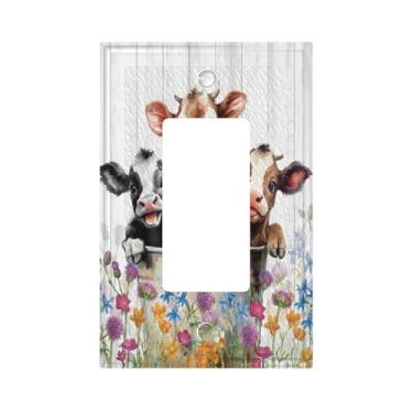 Imagem de TYIGBXFYO Highland Cow 1 Gang Single Rocker Capas decorativas de interruptor de luz de fazenda placas de parede elétricas rústicas receptáculo placas frontais para banheiro casa