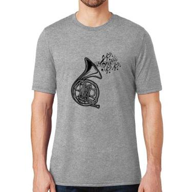 Imagem de Camiseta Trompa Notas Musicais - Foca na Moda, Cinza, GG