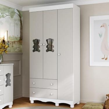 Imagem de Guarda-roupa Infantil 92cm Com Vidro 3 Portas E 2 Gavetas Ternura Multimóveis Mp4477 Branco/off White Branco/off White