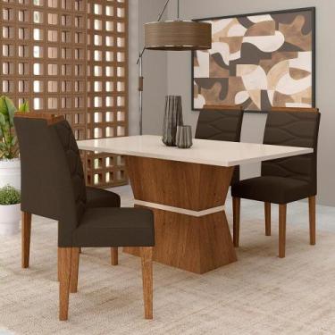 Imagem de Mesa Com 4 Cadeiras 1,36 Antália Freijó/off Premium/suede Marrom - M.a