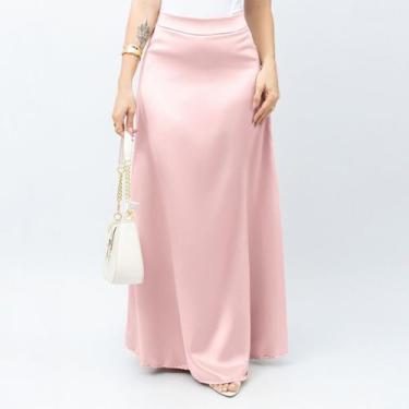 Imagem de Saia Longa Feminina Midi Acetinado Cintura Alta Leve E Elegante Verão 