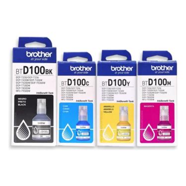 Imagem de Kit com 4 Tintas (Black/Cyan/Magenta/Yellow) Original  para Brother Btd100bk P Btd 100 Dcp-t230