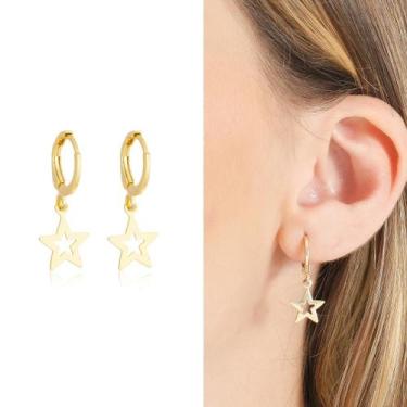 Imagem de Brinco Argola Pingente Estrela Banho Ouro18k Alta Qualidade Semijoia A