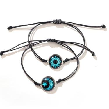 Imagem de Pulseira de couro Sun Moon Vintage Punk multicamadas com contas, berloques para ele e ela, conjunto de presente para casal, One Size, Cristal, Ametista criada