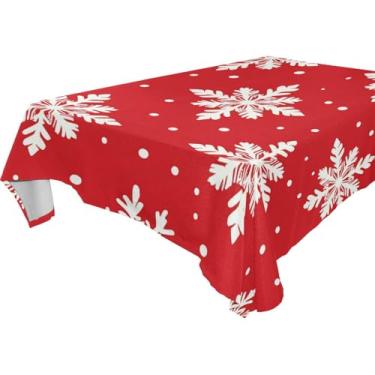 Imagem de Blueangle Toalha de mesa branca com flocos de neve – Toalha de mesa retangular de poliéster impermeável e resistente a manchas para ambientes internos e externos, 137 x 182 cm (738)