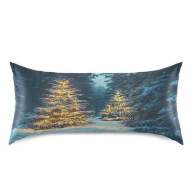 Imagem de Blueangle Linda fronha de cetim de árvores de Natal para cabelo e pele, fronha de seda, tamanho king (50,8 x 101,6 cm) - Capas de almofada de cetim refrescantes com fecho de envelope (364)
