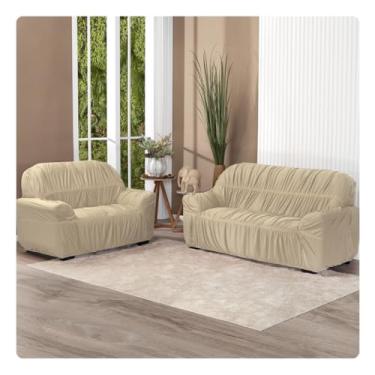 Imagem de Kit Capa de Sofá Elástica para 2 e 3 Lugares – Ajustável | Ideal para Decorar e Proteger sua Sala (PALHA)