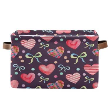 Imagem de Blueangle 1 caixa de armazenamento retangular de corações em aquarela dos namorados, 38 x 28 x 24 cm, cesta organizadora dobrável para decoração de casa (665)