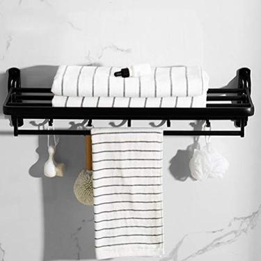 Imagem de CGKs6anmU Prateleira de banheiro 60 cm Prateleira de banheiro Toalheiro de liga de alumínio com barra multitoalha dobrável e suporte de toalha de parede com 5 ganchos