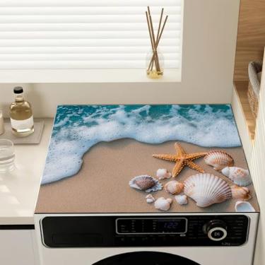 Imagem de Almofada de proteção contra poeira para máquina de lavar Sea Beach, capas antiderrapantes para lavadora e secadora para a parte superior, tapete protetor de secadora para lavanderia e cozinha, 59,9 cm