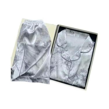 Imagem de Conjunto De Pijamas Femininos Em Seda Sintética 2 Peças Estampado Roup