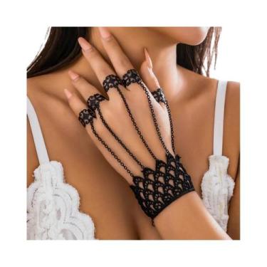 Imagem de Pulseira De Anel De Dedo Larga Em Renda Preta Gótica Para Mulheres, Jo