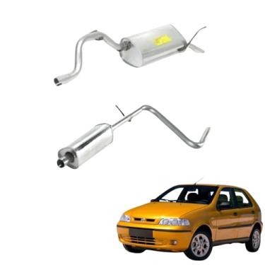 Imagem de Kit Escapamento Silencioso Traseiro e Intermediario Cano Fino Palio 1.0 1.3 1.4 Original