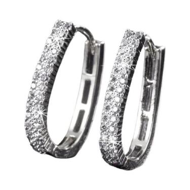 Imagem de Brincos De Argola Elegantes Femininos Com Zircônias Completas, Joias D