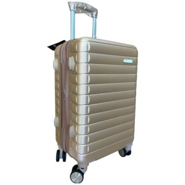 Imagem de Mala de Viagem com Rodas Giratórias 360º, 4 Rodas, Rígida, Champanhe, Design Listrado
