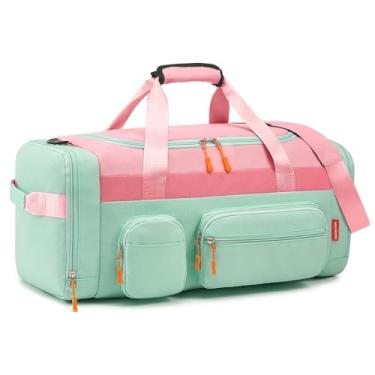 Imagem de WOOMADA Bolsa de viagem infantil com sapatos e bolsos úmidos, bolsa de mão para viagens noturnas, esportes, escola, rosa, 21 inches (L) x 10 inches (W) x 10 inches (H)
