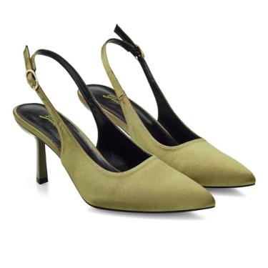 Imagem de GENSHUO Sapato feminino de salto alto stiletto bico fino, Cetim verde, 38