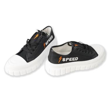 Imagem de Speed Energy Tênis feminino moderno de lona com cadarço, confortável, utilitário, tênis de cano baixo, casual, confortável, macio e durável, Preto, 35