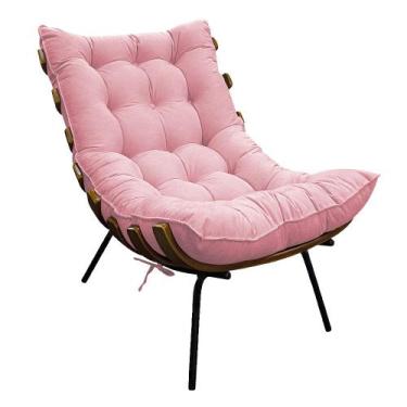 Imagem de Poltrona Decorativa Costela Base Fixa Suede Rosa Bebê - Doce Sonho Móv
