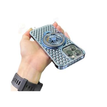 Imagem de HUHUCASE Capa para celular iPhone 12/13/14/15/16PROMax, suporte de giroscópio, dissipação de calor, capa protetora de malha favo de mel (azul, iPhone 14PRO)