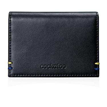 Imagem de Cockatoo Carteira masculina dobrável de couro legítimo, dobrável, dobrável, porta-cartões de crédito, carteira com bolso para moedas, Capa para cartão de visita - preta, Casual