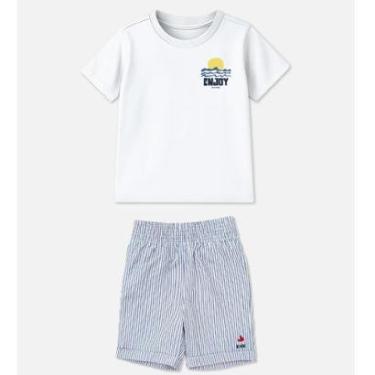 Imagem de Conjunto Infantil Menino Camiseta Branca/Bermuda Listras Bimbi-Masculino