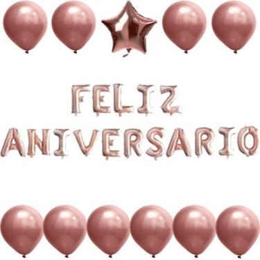 Imagem de Kit Balão Metalizado Feliz Aniversário Festa Namorado 27 Pçs - Rio Tij