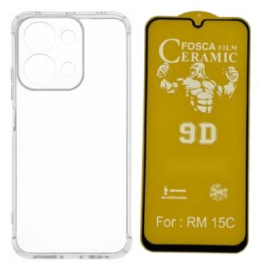 Imagem de Compátivel com Xiaomi Redmi 15C - Capa Capinha Anti Impacto Choque + Película Fosca de Ceramica 9d, silicone transparente clear com bordas reforçadas e flexível com efeito cristal