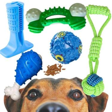Imagem de Kit De Brinquedos Para Cachorros 5 Mordedor Escova Dente Pet - Lojas E