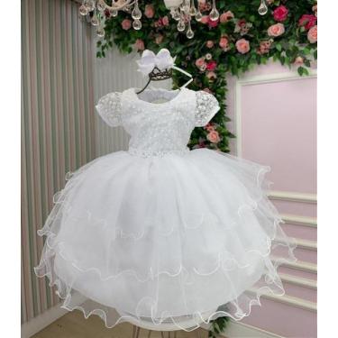 Imagem de Vestido Infantil Batizado Casamento Lavínia Branco - Tecido Misto com 