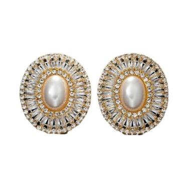 Imagem de Brincos De Pressão Femininos De Moda Com Pérolas De Imitação E Strass,
