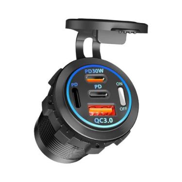 Imagem de Carregador De Carro Dual Type-C Com 4 Portas USB À Prova d'Água 12V 24
