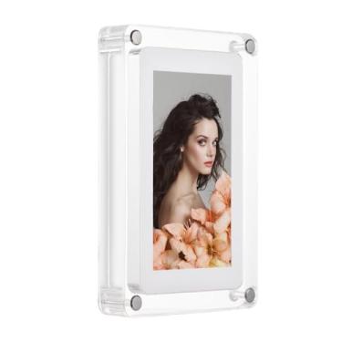 Imagem de Quadro Digital de Foto Acrílico Música com Rotação Automática Memória e Bateria Internas Ideal para Amigos Famílias
