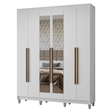 Imagem de Guarda-roupa Casal com Pés 6 Portas Batentes com Espelho Branco/branco/rustic Netuno Madesa