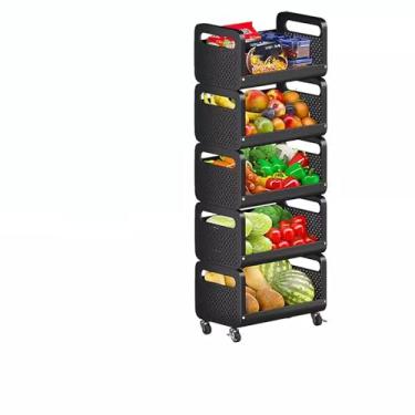 Imagem de Prateleira de lanche e frutas de supermercado comercial, carrinhos empilháveis de armazenamento de metal com guardrail, fácil montagem, versátil para lanches, legumes e ferramentas (40 x 28 x 120 cm)