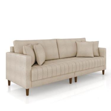 Imagem de Sofá 2 Lugares Living 156cm Pés Madeira Cléo Bouclê Creme K01 - D'Ross