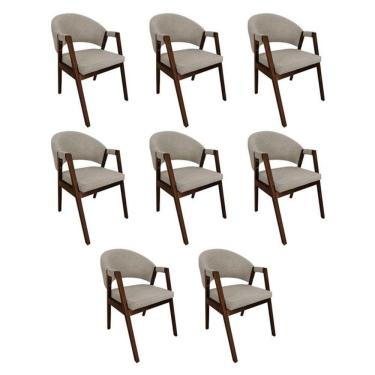 Imagem de Kit 8 Cadeiras De Jantar Madeira Maciça Helen Impermeável Bege Linho