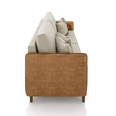 Imagem de Sofá Living Montecarlo 3 Lugares Bipartido 252cm Pés Em Madeira Veludo-pu Bege-caramelo G33 Gran Belo