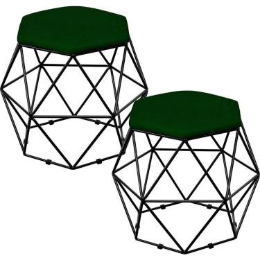 Imagem de Kit 02 Puffs Aramado Preto Six L02 Suede Verde Musgo