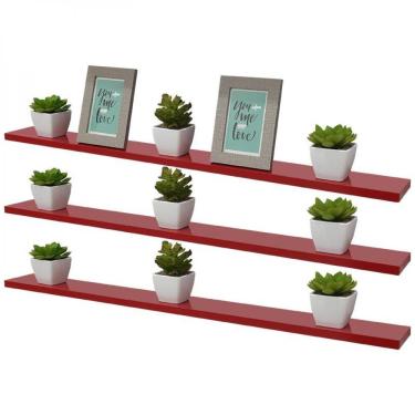Imagem de Kit 3 Prateleiras 70 X 15cm Vermelha Suporte Invisível