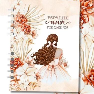 Imagem de Caderno A5 capa dura para anotações com versículos, caderneta brochura 96 folhas estilo inspirador, caderno sem pauta ou pautado para estudo, organização e uso diário (Espalhe amor- Cacheado,GLITTER)