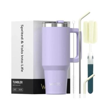 Imagem de Copo Térmico Grande De Aço Inoxidável 30/40oz Com Alça E Canudo, Isola