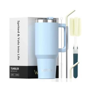 Imagem de Copo Térmico Grande De Aço Inoxidável 30/40oz Com Alça E Canudo, Isola