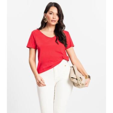 Imagem de Blusa Básica Feminina Meia Malha Rovitex Vermelho, M, Vermelho
