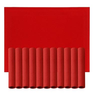 Imagem de Jogo 12 Lugar Americano Retangular Mesa Pvc Vermelho Executivo 30x45cm Em Casa Tem