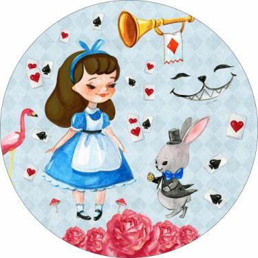 Imagem de Painel de Lona Redondo Alice no Pais Das Maravilhas Morena Aquarela - 