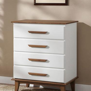 Imagem de Cômoda 4 Gavetas 100% Madeira Maciça Pinus Branco/Castanho