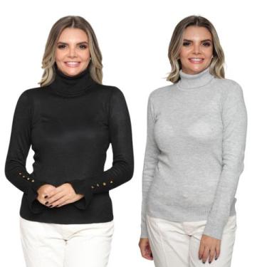 Imagem de Kit 2 Blusas Feminina de Tricô Manga Longa Cacharrel Moda Casual Inver