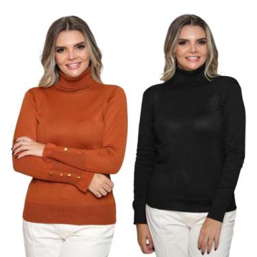 Imagem de Kit 2 Blusas Feminina de Tricô Manga Longa Cacharrel Moda Casual Inver
