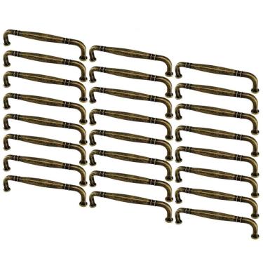 Imagem de Kit 24 Puxadores para Móveis Alça Ouro Velho Tamboreado 1767 Grenade Armários Gavetas